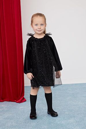 DeFacto Kız Bebek Puantiye Uzun Kollu Kadife Elbise B3476A524WNBK27