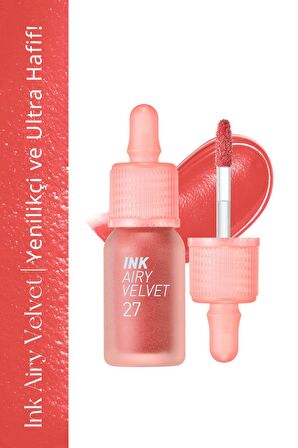 Uzun Süre Kalıcı ve Hafif Formüllü, Kadife Bitişli Tint Peripera Ink Airy Velvet (27 Inside Peach)