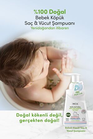 INCIA %100 Doğal Organik Sertifikalı Bebek Köpük Şampuanı Saç Vücut Lavanta Konak Önleyici Yenidoğan 200 ml X2 Adet