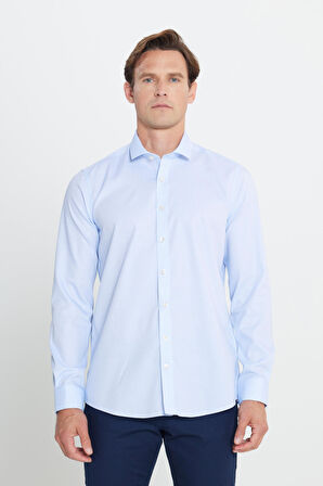 Ütü Gerektirmeyen Slim Fit Dar Kesim Klasik Yaka %100 Pamuk Desenli Non-Iron Gömlek