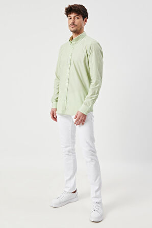 Erkek Yeşil Slim Fit Dar Kesim Düğmeli Yaka Desenli Gömlek