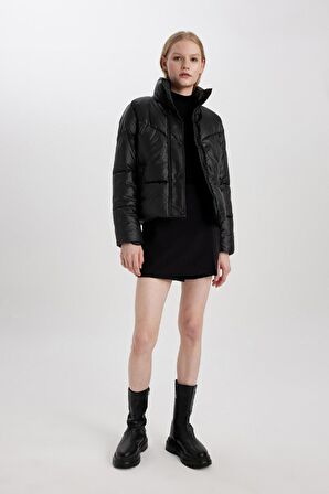 DeFacto Su İtici Şişme Mont Dik Yaka Fermuar Çıtçıtlı Cepli C5163AX23WNBK27