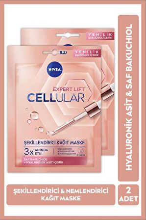 Nivea Cellular Expert Lift Yüz Kağıt Maskesi, Doğal Retinol Alternatifi Saf Bakuchiol, X2 Adet