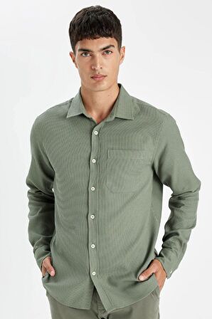 DeFacto Regular Fit Waffle Basic Düz Pamuklu Uzun Kollu Gömlek D1058AX24AUKH493