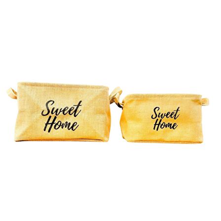 Sweet Home Jüt Hasır Ev Düzenleyici Mutfak Banyo Salon Sepeti Katlanır Sıvı Korumalı İkili Set B-O