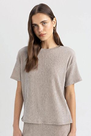 DeFacto Relax Fit Bisiklet Yaka Bürümcük Kısa Kollu Tişört C3843AX24SPGR302