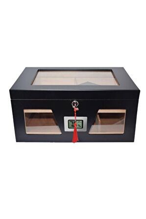 Falconetti Siyah 2 Katlı Camlı Humidor Puro Kutusu rc21