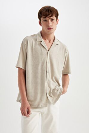 DeFacto Regular Fit Yazlık Apaş Yaka Kısa Kollu Gömlek D4756AX24HSGR437