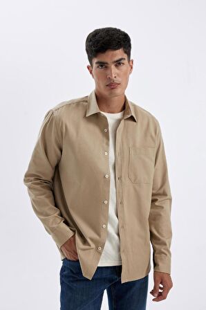 DeFacto Regular Fit Polo Yaka Gabardin Uzun Kollu Gömlek A5383AX24AUBG801