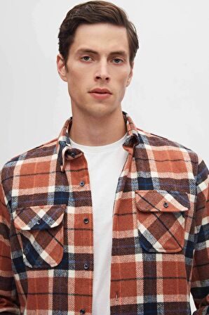 Slim Fit Tarçın Ekose Oduncu Gömlek 1HC02ORTODN02