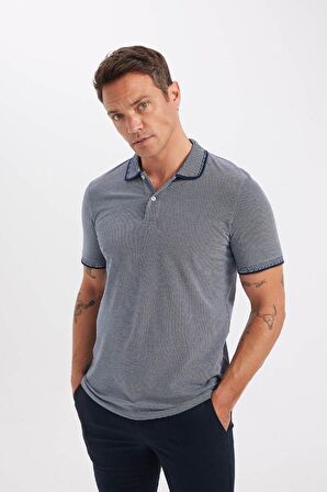 Slim Fit Kıvrılmaz Polo Yaka Kol Bantlı Pamuklu Tişört