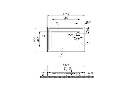 VitrA T80 56840002000 Duş Teknesi, Monoblok, 120x80 cm