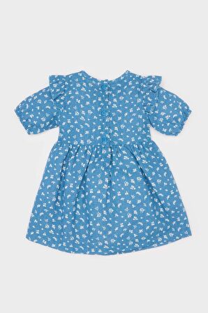 DeFacto Kız Bebek Desenli Kısa Kollu Flamlı Poplin Elbise E5809A525SPBE88