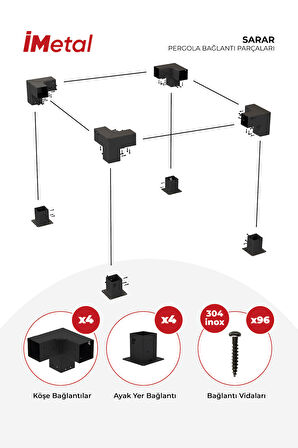 İmetal Sarar Tek Bölümlü Hazır Ahşap Pergola Bağlantı Seti 90x90 mm Ahşaplar Için