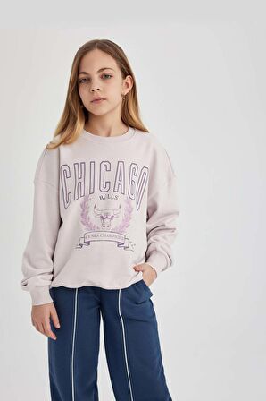 DeFacto Kız Çocuk NBA Chicago Bulls Oversize Fit Bisiklet Yaka Sweatshirt C0802A824SPPN424