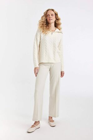 DeFacto Oversize Fit Fermuarlı Yaka Kazak A3874AX24WNER99