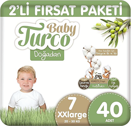 Baby Turco Doğadan Fırsat Paketi Bebek Bezi 7 XXlarge Numara 40 Adet