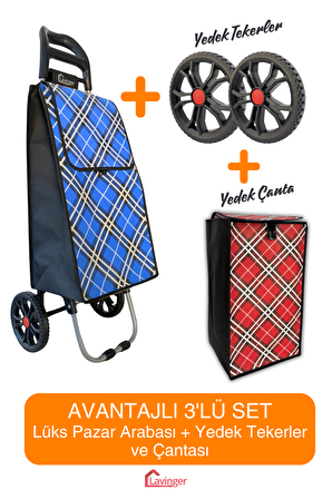Pazar Arabası Plus Avantajlı 3' lü SET Pazar Arabası + Yedek Tekeri + Yedek Çantası.
