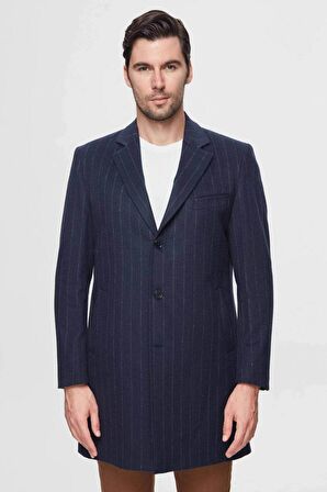 Ds Damat Regular Fit Lacivert Çizgili Yünlü Palto 1HF083220016M