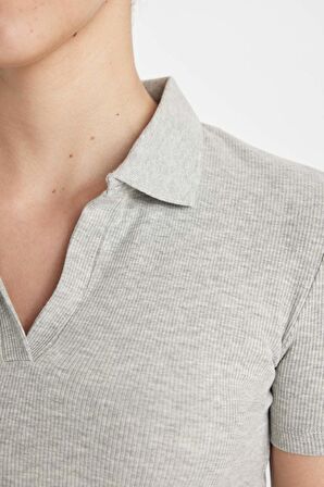 DeFacto Fitted Polo Yaka Fitilli Kaşkorse Kısa Kollu Tişört A0379AX24SMGR256