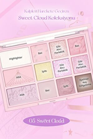 Çok Amaçlı Kullanıma Uygun, Yoğun Pigmentli Far Paleti Clio Shade & Shadow Palette 05 Sweet Cloud