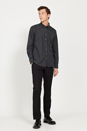 Erkek Antrasit Slim Fit Dar Kesim Düğmeli Yaka Flanel Oduncu Gömlek