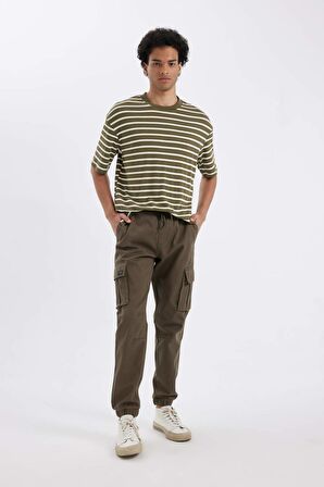DeFacto Comfort Regular Fit Rahat Kalıp Bisiklet Yaka Çizgili Ağır Kumaş Kısa Kollu Tişört B5910AX24AUKH447