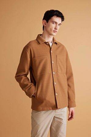 DeFacto Relax Fit Polo Yaka Yün Görünümlü Gömlek Ceket B7382AX24SPBN302