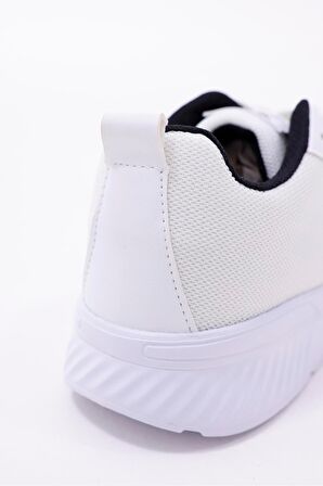Dijital Baskılı Unisex Beyaz Sneaker - Siyah Desenli Günlük Ayakkabı