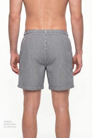 Erkek İndigo Navy Tissue Çizgili Şort