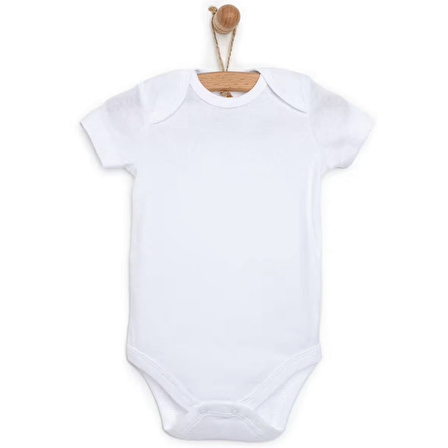HelloBaby Unisex Beyaz Body Ribana Kumaş Çıtçıtlı Zıbın Zarf Yaka Kısa Kol Beyaz
