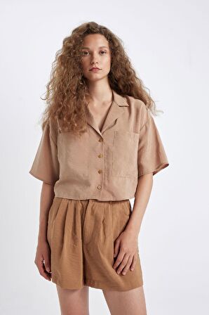 DeFacto Oversize Geniş Kalıp Pijama Yaka Modal Kısa Kollu Gömlek X7255AZ24HSBG138