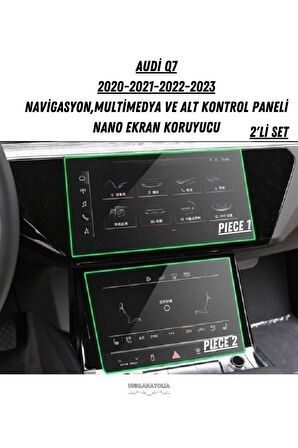 Audi Q7 2020 2021 2022 2023 Multimedya ve Alt Kontrol Panel Uyumlu Nano Ekran Koruyucu