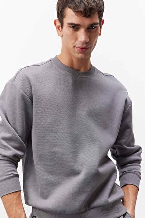 DeFacto Boxy Fit Bisiklet Yaka Basic Düz Pike Sweatshirt E1519AX25SPGR206