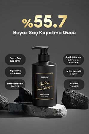 Beyazlayan ve Dökülen Saçlara Özel Bakım Sunan Siyah Şampuan KUNDAL The Real Black Shampoo 500ml