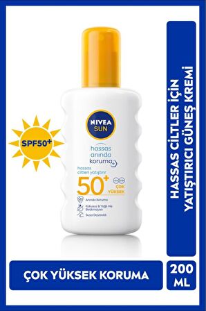 Nivea SUN Yüksek Güneş Koruyucu Sprey 200ml, Hassas Ciltler İçin Yatıştırıcı, UVA Koruması, Anında Koruma