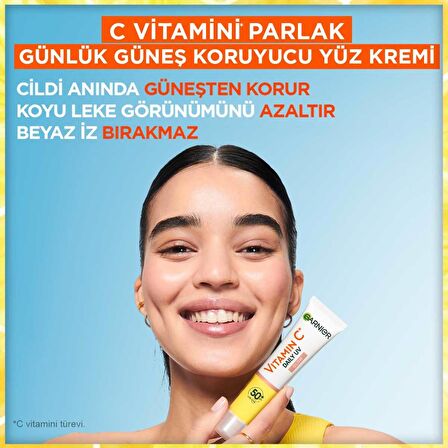 Garnier C Vitamini Parlak Günlük Güneş Koruyucu Fluid Yüz Kremi Görünmez Doku SPF50+ 40 ml