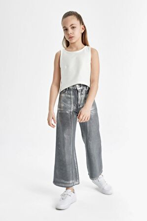 DeFacto Kız Çocuk Wide Leg Geniş Bol Paça Parlak Jean Pantolon C2019A824SPNM55