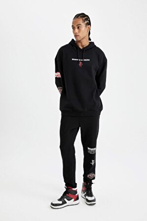 DeFactoFit Kalın Jogger Eşofman Altı NBA Houston Rockets Standart Fit Normal Kesim Cepli Düz Paça C9278AX24AUBK81