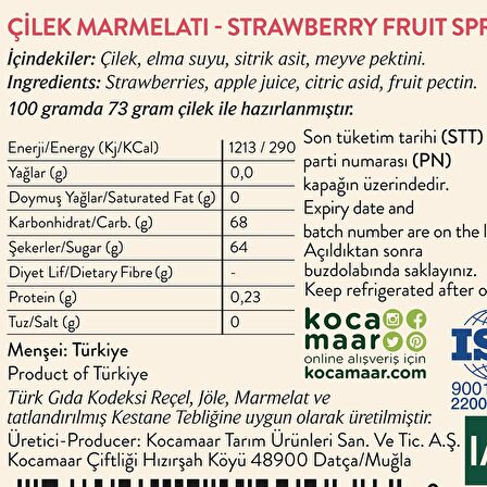 Kocamaar Çiftliği Çilek Marmelatı (Rafine Şeker İlavesiz) 260 gr