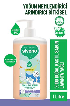 Siveno %100 Doğal Sıvı Kastil Sabun Lavanta Yağlı Cildi Rahatlatıcı Nemlendirici Arındırıcı Bitkisel Vegan 1000 ml