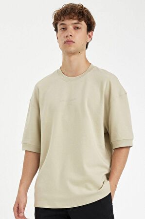 DeFacto Loose Fit Bisiklet Yaka Baskılı Ağır Kumaş Pamuklu Kısa Kollu Tişört C6196AX24AUBG796