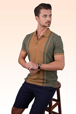 Haki Taba Çift Renkli Polo Tişört