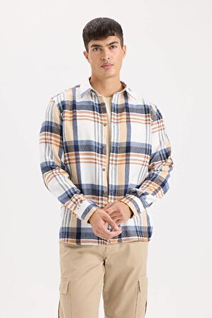 DeFacto Regular Fit Polo Yaka Kareli Flanel Uzun Kollu Gömlek D5835AX24AUER140