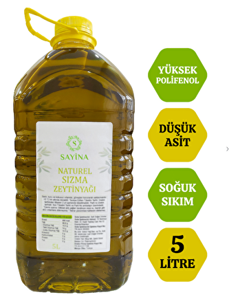 Naturel Sızma Soğuk Sıkım Zeytinyağı 5 Litre Yemekler ve Salatalar İçin