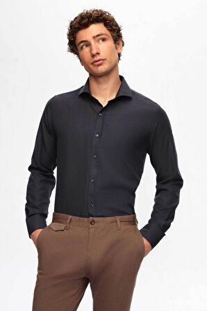 Ds Damat Slim Fit Lacivert İtalyan Yaka Gömlek 2HF02ORT5185 2HF02ORT5185