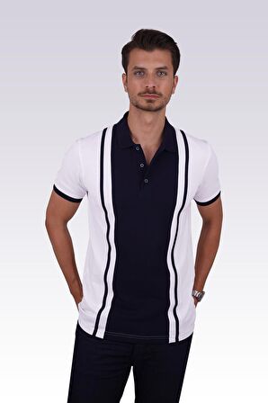 Beyaz Lacivert Çift Renkli Polo Tişört