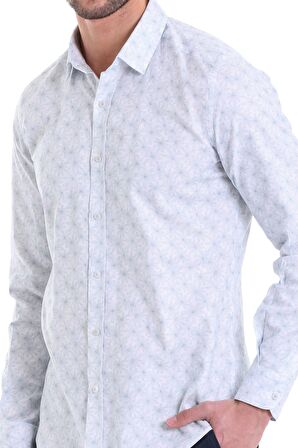 Mint Slim Fit Floral Desenli Gömlek | S