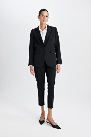 DeFacto Fitted Ceket Yaka Düğmeli Basic Düz Blazer Ceket D3157AX24WNBK81