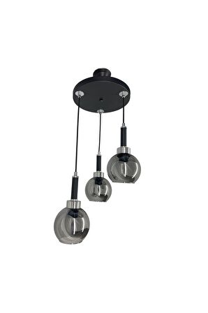 Yalova Siyah 3'lü Füme Camlı Avize | Kaliteli Modern Metal Avize